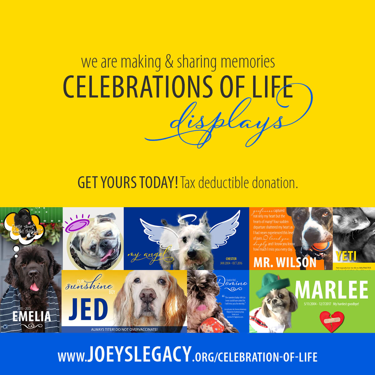 Joey's Legacy Social Media Post Celebrations of Life Displays. Get Yours Today!